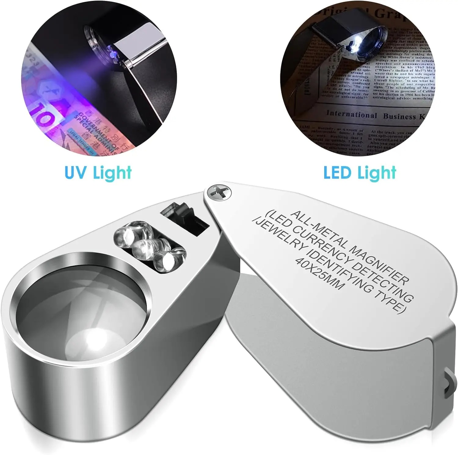 Body Jewelry Repair - 40-fache beleuchtete Juwelierlupe mit LED-UV-Licht, optischem
